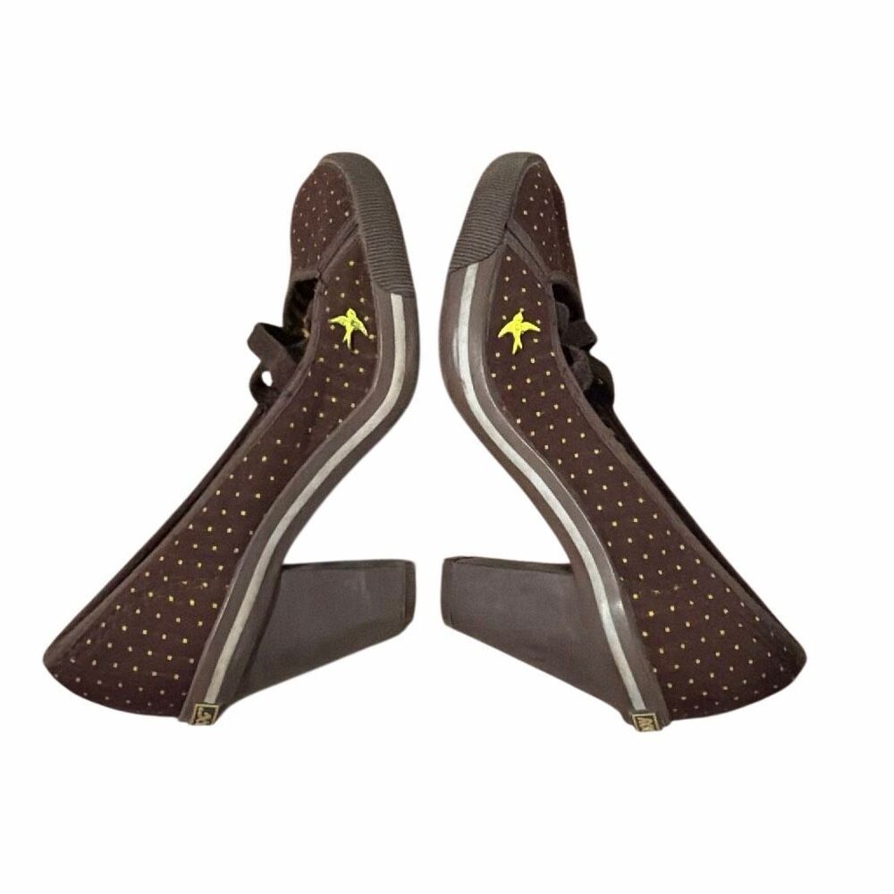 Rocket Dog Mary Jane Chunky Block Heel Pumps Brown Polka Dot Shoes Size 7.5 - Picture 6 of 9